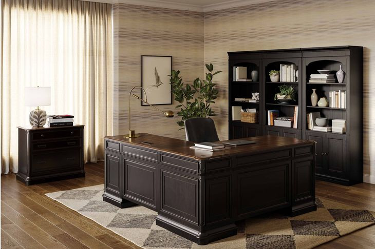 Roanoke Distressed Black L-Shaped Home Office Set