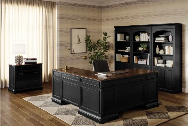 Roanoke Black L-Shaped Home Office Set