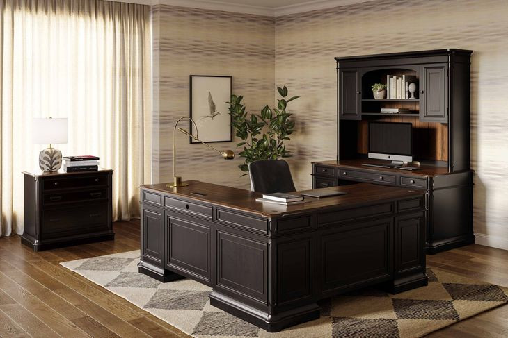 Roanoke Distressed Black L-Shaped Home Office Set