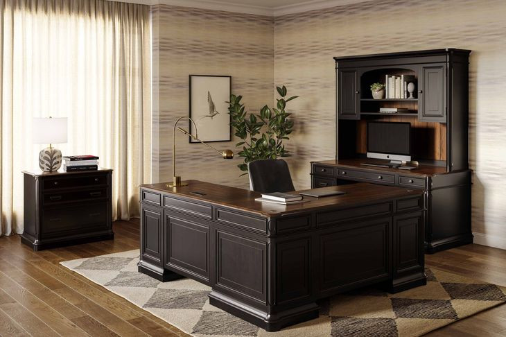 Roanoke Distressed Black L-Shaped Home Office Set