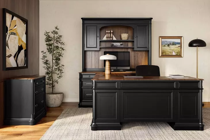 Roanoke Black L-Shaped Desk