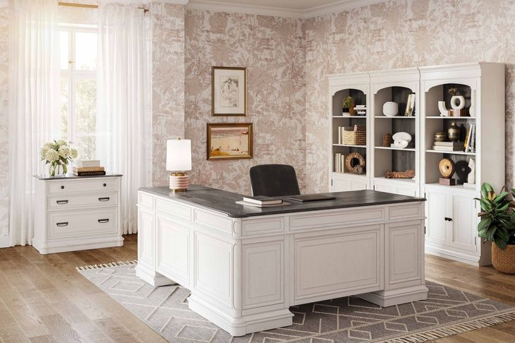 Roanoke White L-Shaped Home Office Set