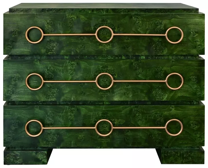 Roderick Matte Emerald Burl Wood 3 Drawer Soft Close Accent Chest