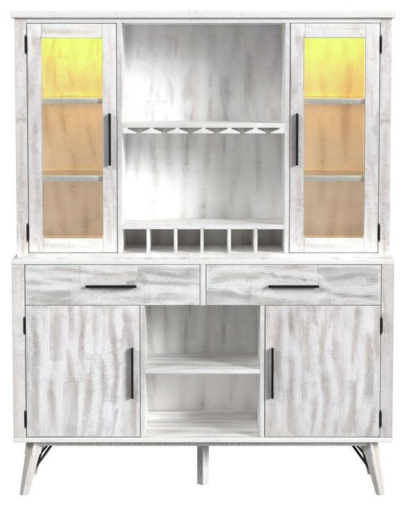 Westwood Rustic White 4 Door Buffet and Hutch with LED