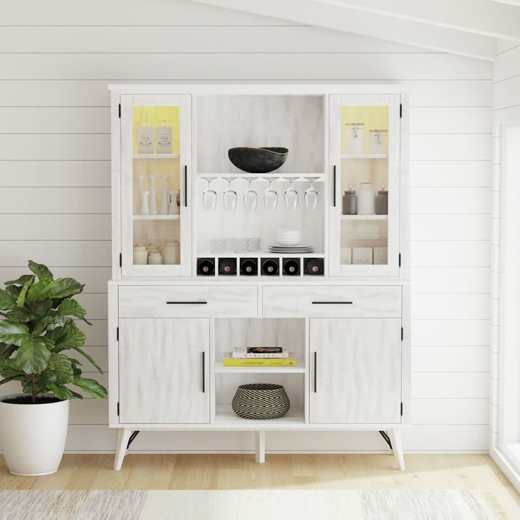 Westwood Rustic White 4 Door Buffet and Hutch with LED