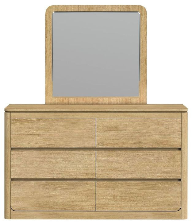 Camelot Natural 6 Drawer Dresser and Rectangular Mirror
