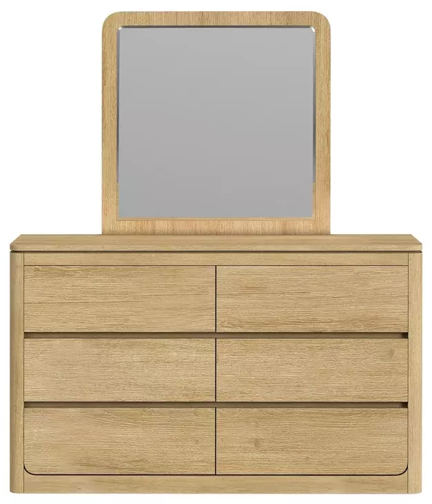 Camelot Natural 6 Drawer Dresser and Rectangular Mirror
