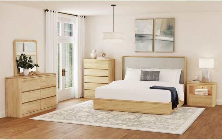 Camelot Natural 6 Drawer Dresser and Rectangular Mirror