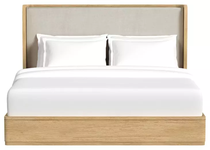 Camelot Natural and Gray King Upholstered Panel Bed