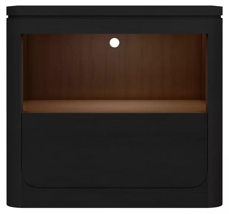 Camelot Black 1 Drawer Nightstand with USB Charging and LED