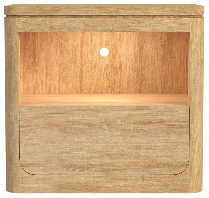 Camelot Natural 1 Drawer Nightstand with USB Charging and LED