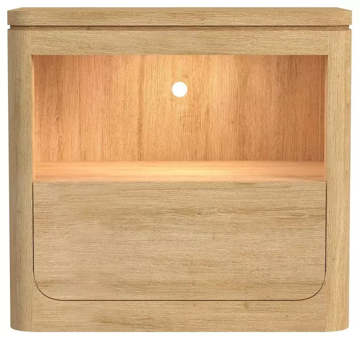Camelot Natural 1 Drawer Nightstand with USB Charging and LED