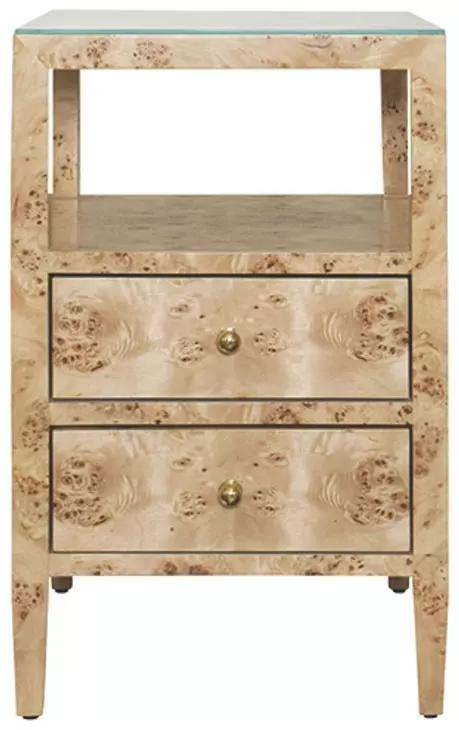 Roscoe Matte Burl Wood Soft Close 2 Drawer Side Table