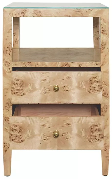 Roscoe Matte Burl Wood Soft Close 2 Drawer Side Table