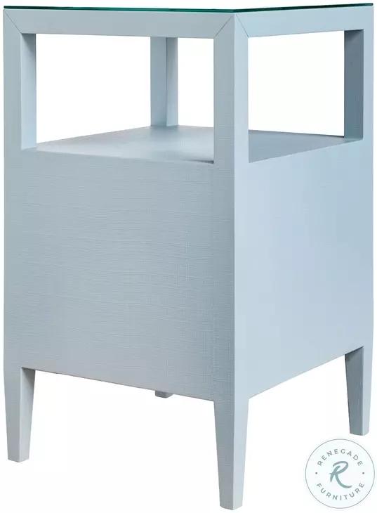 Roscoe Textured Light Blue Linen 2 Drawer Side Table From