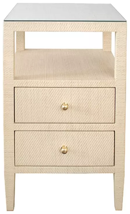 Roscoe Natural Grasscloth Soft Close 2 Drawer Side Table