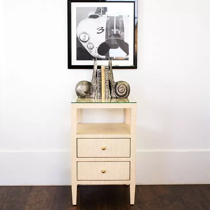 Roscoe Natural Grasscloth Soft Close 2 Drawer Side Table
