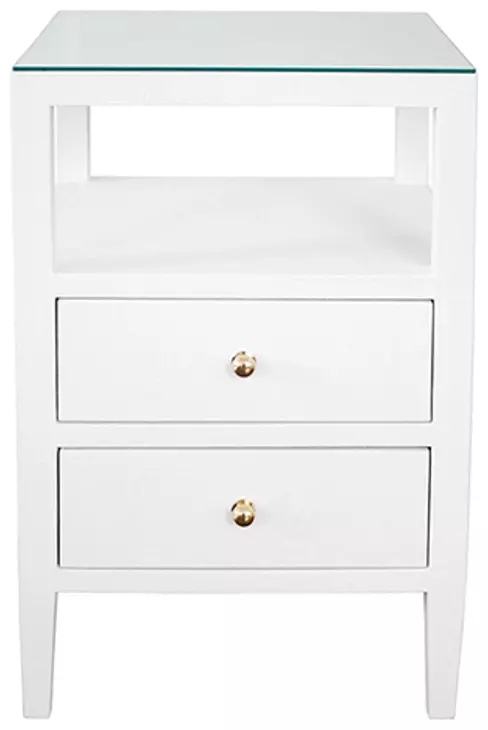 Roscoe Textured White Linen Soft Close 2 Drawer Side Table