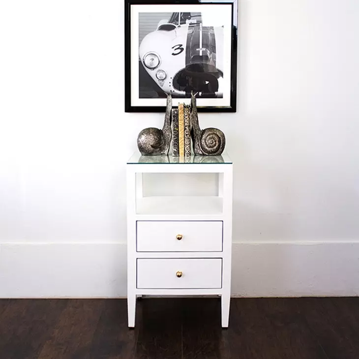 Roscoe Textured White Linen Soft Close 2 Drawer Side Table