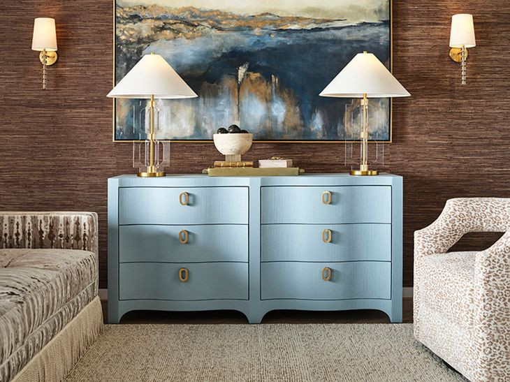 Rosie Textured Light Blue Linen 6 Drawer Dresser