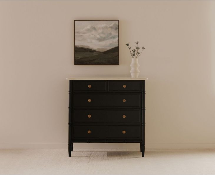 Eleanor Black 5 Drawer Marble Top Chest