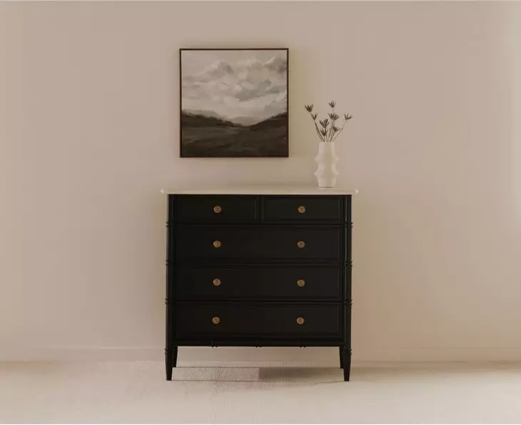 Eleanor Black 5 Drawer Marble Top Chest