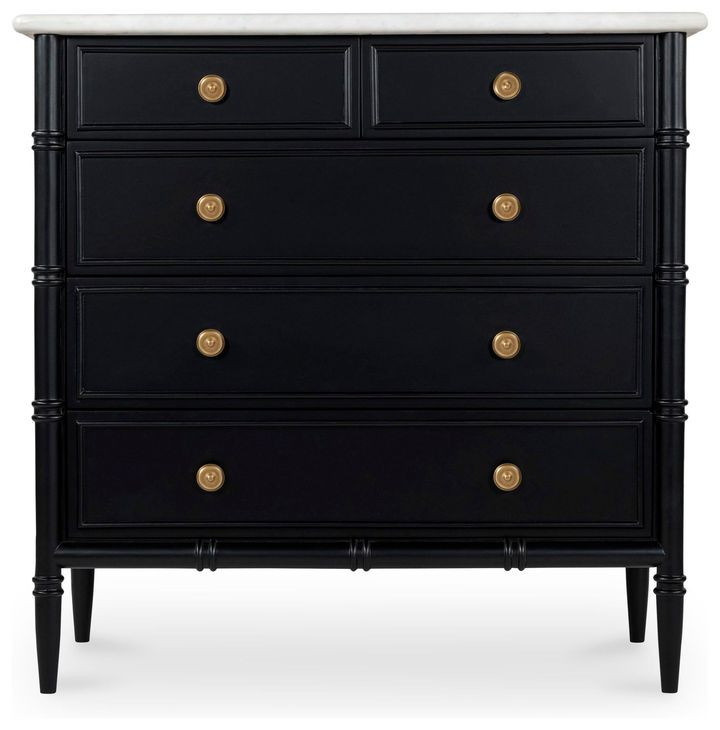 Eleanor Black 5 Drawer Marble Top Chest