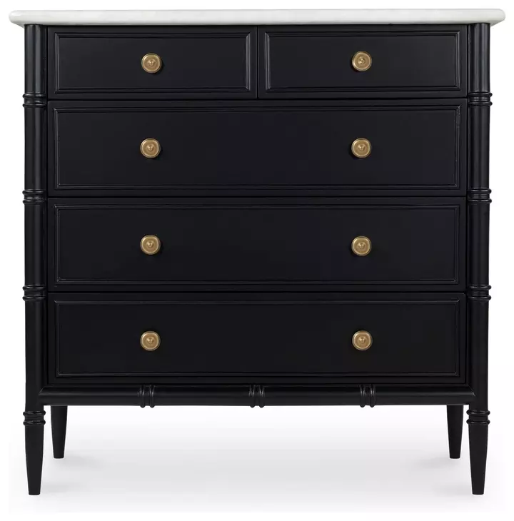 Eleanor Black 5 Drawer Marble Top Chest