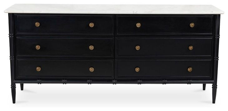 Eleanor Black Marble Top 6 Drawer Dresser