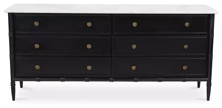 Eleanor Black Marble Top 6 Drawer Dresser