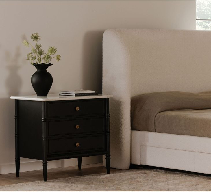 Eleanor Black and White 3 Drawer Marble Top Nightstand