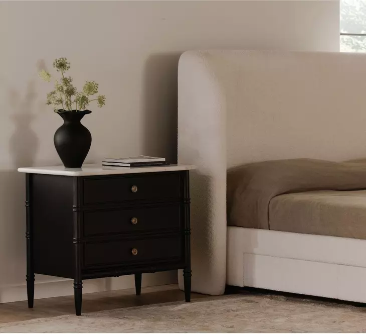 Eleanor Black and White 3 Drawer Marble Top Nightstand