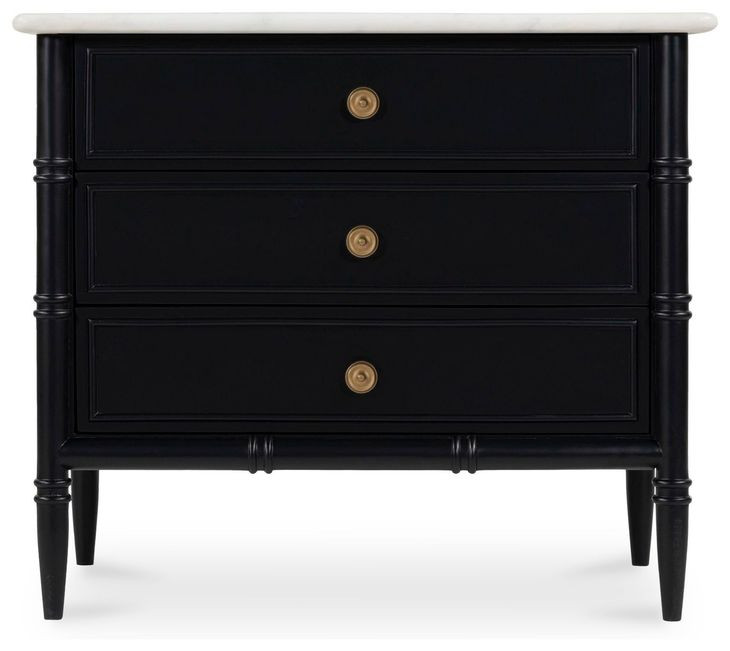 Eleanor Black and White 3 Drawer Marble Top Nightstand