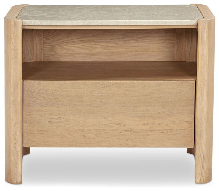 Lane Natural and Beige 1 Drawer Marble Top Nightstand