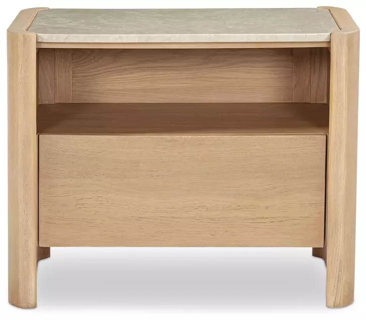 Lane Natural and Beige 1 Drawer Marble Top Nightstand