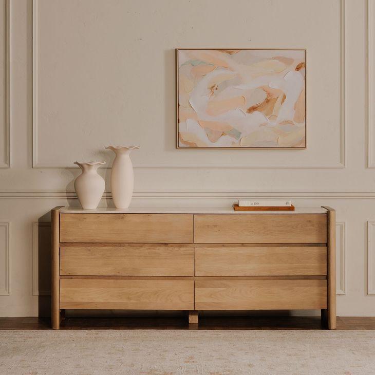 Lane Natural Marble Top 6 Drawer Dresser
