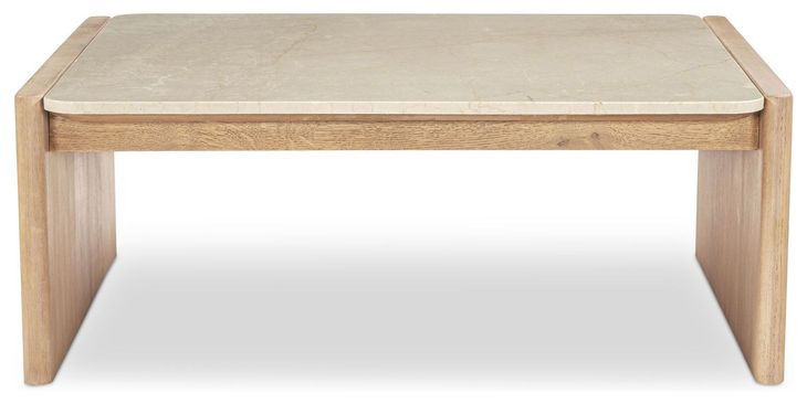Lane Beige and Natural Rectangular Marble Top Coffee Table