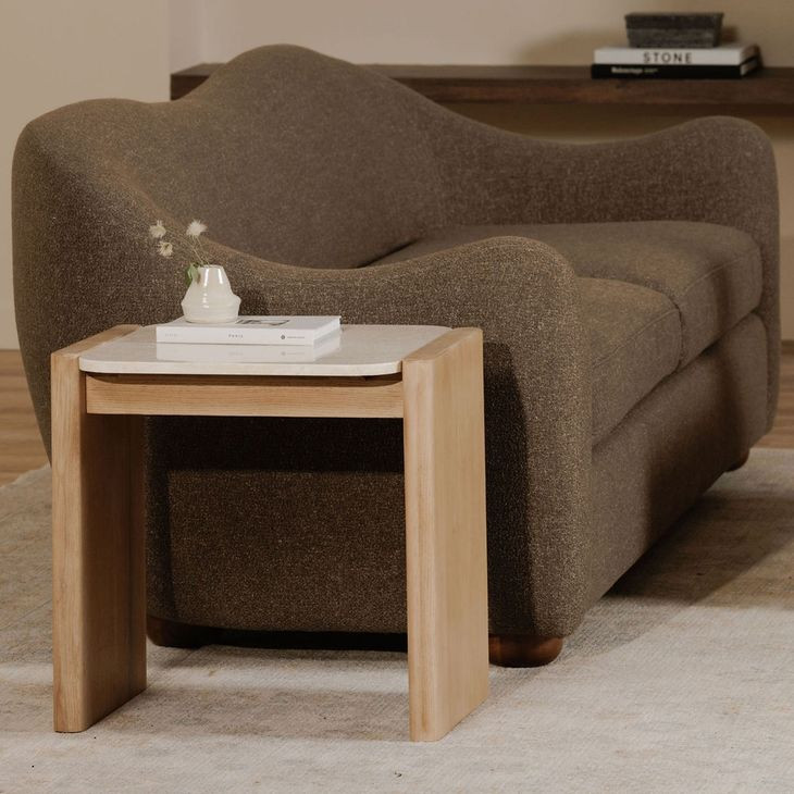 Lane Natural and Beige Rectangular Marble Top Accent Table