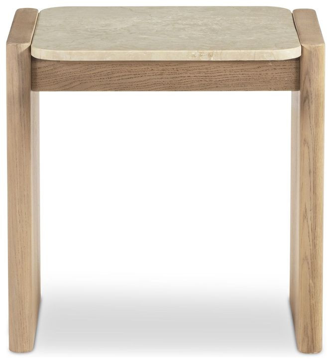 Lane Natural and Beige Rectangular Marble Top Accent Table