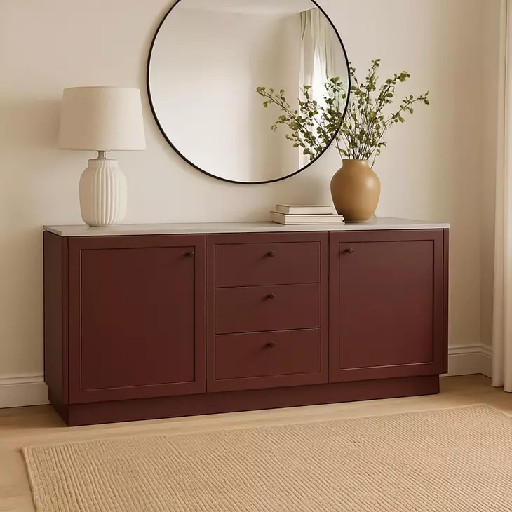 Nadine Deep Burgundy and White 2 Door Marble Top Sideboard