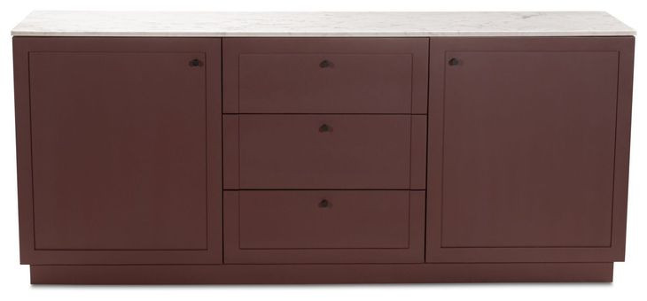 Nadine Deep Burgundy and White 2 Door Marble Top Sideboard