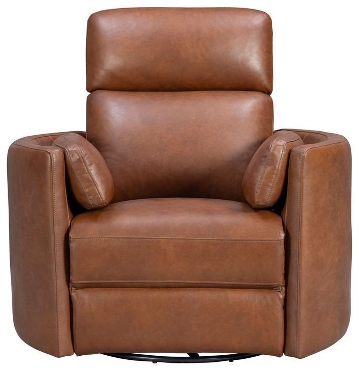 Radius Vintage Whiskey Leather Swivel Glider Power Recliner with USB Charging
