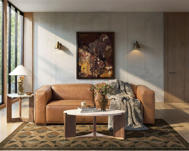 Eleana Medium Brown and Beige Round Marble Top Cocktail Table