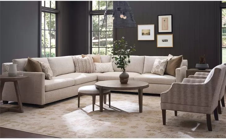 Abode Beige and Boulder Upholstered Round Bunching Ottoman