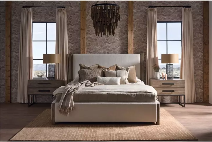 Abode Beige and Boulder King Upholstered Panel Bed