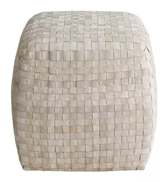 Dwell Beige Leather Upholstered Square Pouf