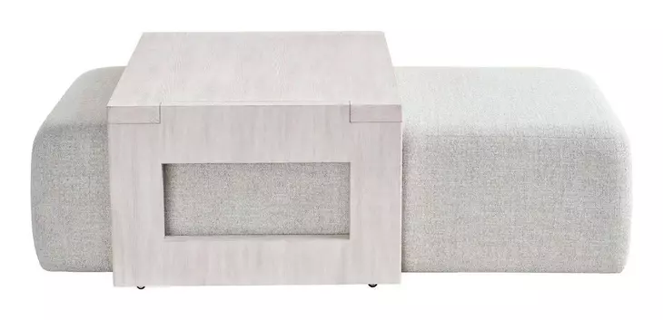 Abode Beige and River Rock Upholstered Nesting Cocktail Table with Rectangular Ottoman