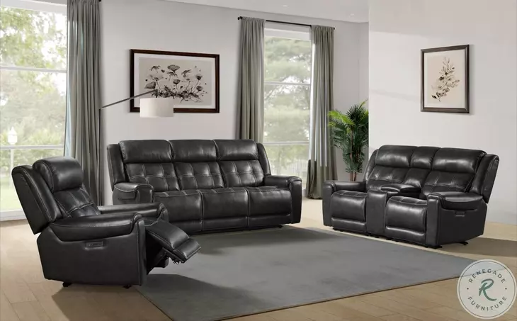 Regis Baron Charcoal Dual Power Reclining Sofa