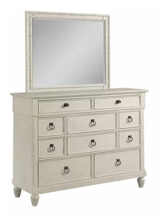 Grand Bay Egret 10 Drawer Aster Bureau with Rectangular Bamboo Mirror