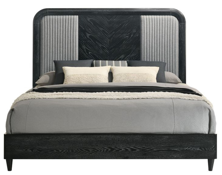 Skyline Onyx and Gray California King Upholstered Panel Bed